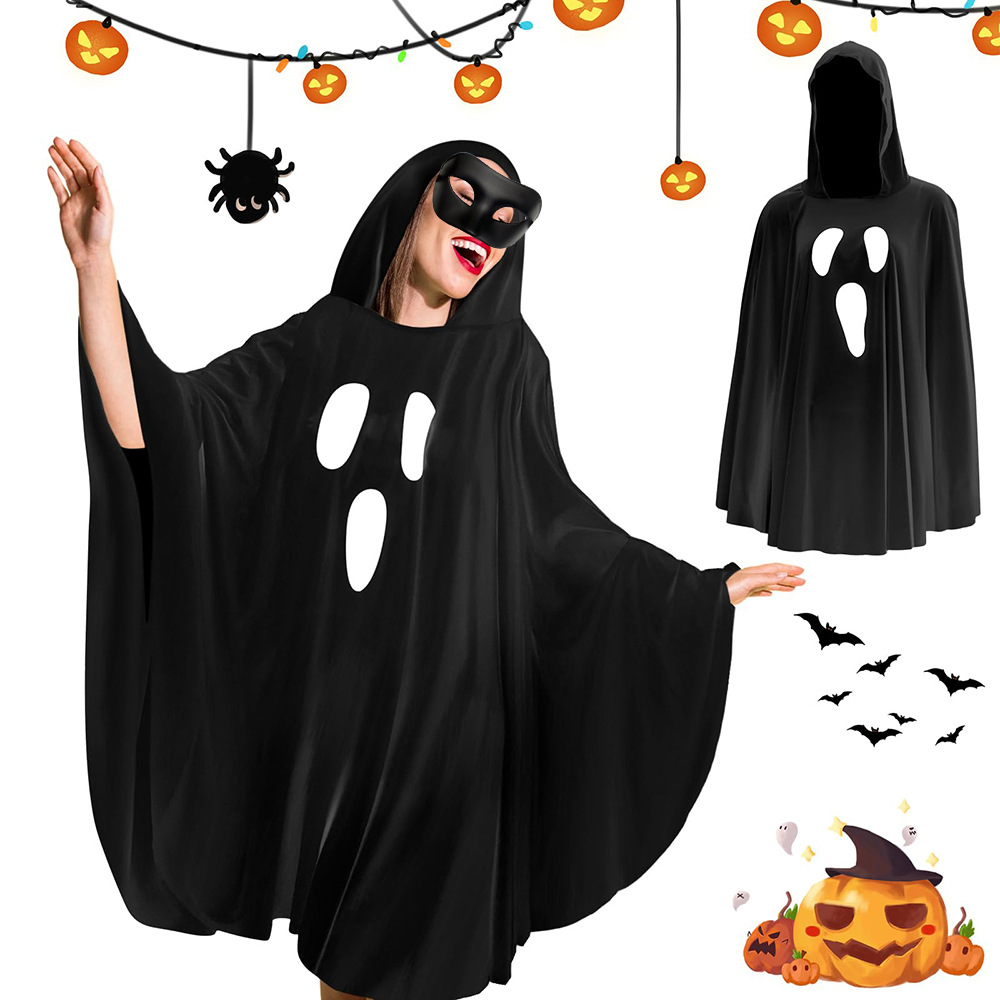 Womens Hooded Ghost Costume Halloween Funny Role Playing Robe Cloak Dress